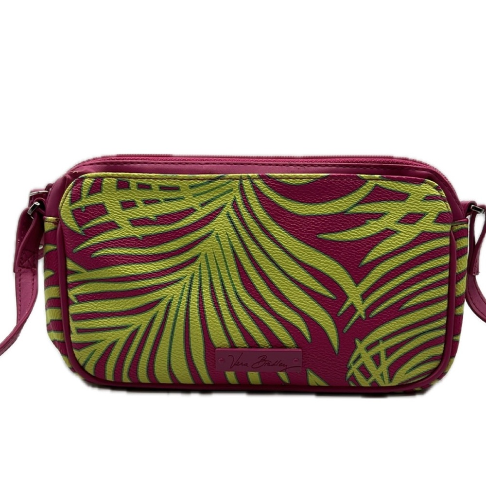 Vera Bradley Small Crossbody Bag Palm Fronds Pink‎ Green  Lilly Pulitzer Vibe